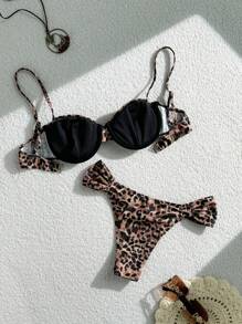 Sexy Leopard Print Bikini Set, Beachwear Swimwear For Women For Summer Beach Vacation