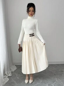 Chiquease Elegant Casual Fitted Pleated Skirt For Women