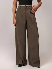 Forever 21 Women's Casual Solid Color Wide Leg Pants - Coffee Brown - View 5