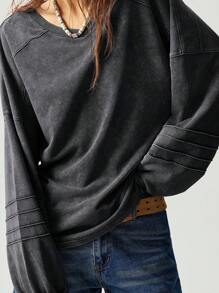 Bohemela Áo nỉ dài tay dáng rộng cổ chữ V màu trơn đơn giản cho nữ vào mùa thu/đông - màu đen - Xem 6