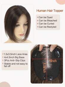 女式直發頭飾真人發，10 英寸女式髮飾無劉海頂接發發片適合稀疏頭髮假髮