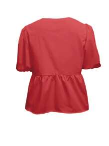 Chiquease 女士泡泡袖蝴蝶结细节衬衫 - 紅色 - 查看 2