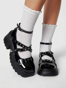 ROMWE Grunge Punk Buty skórzane Mary Jane w stylu vintage, Punk Rock z zamkniętymi palcami, krzyżujący się pasek z metalową klamrą, gotyckie lolita, grube platformy oksfordy dla kobiet