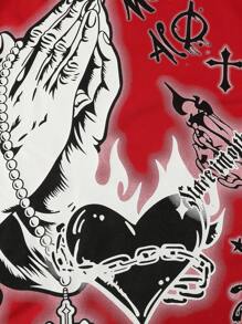 ROMWE MEN Goth 男士宽松短款长袖运动衫，秋季 - 紅色 - 查看 5