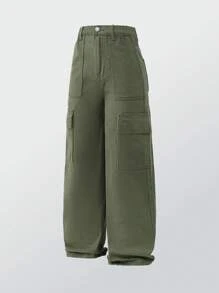 Tween Boy Casual Straight Leg Washed Military Green Jeans - Army Green - View 3