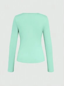 INAWLY Camiseta de manga larga de cuello en V de unicolor informal, otoño