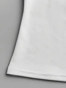 SHEIN Unity 纯色蕾丝拼布斜肩修身短袖不对称领休闲 T 恤上衣 - 白色 - 查看 4