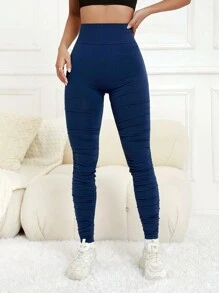 Easithlete Damen einfarbige Leggings mit hoher Taille, schlanke Passform, Lässig