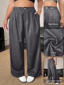 SHEIN Unity Plus Size Women Elegant Loose Embossed Wide Leg Pants Winter Fall Autumn - Dark Grey - View 5