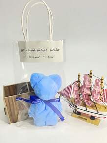 12PCS/Set Soft Coral VelvetBear Bath Towel Gift Set With 6 Hand Towels 6 Gift Bags For Wedding BirthdayParty Favors Souvenirs Christmas Gifts Blue Luxury Velvet Absorbent Unisex Home Decor(Alphabetical Order Of The Ribbons Is Random)