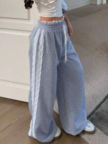 Muchica 女士纯色拼布前系带休闲运动裤，日常休闲装