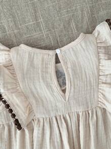 SHEIN Babygirl Summer Cute Floral Embroidered Ruffle Hem Top