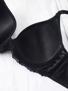Lace Splicing Thin Cup Unlined Wire Smooth Push-Up Minimizer Bra