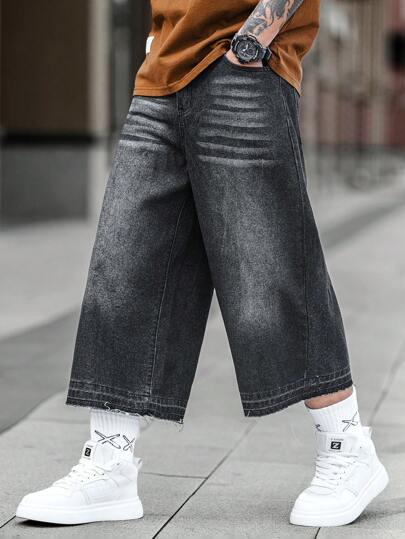 Manfinity EMRG 男式休闲宽松牛仔中长短裤，带口袋