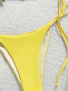 Swim Mod Women Solid Color Spaghetti Strap Triangle Bikini Set With Star Detail & Side Tie, Summer Swimwear For Casual & Holiday - Yellow - View 3