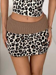 EgrlEra Minifalda de punto con estampado de leopardo, para mujer - Albaricoque - Ver 1