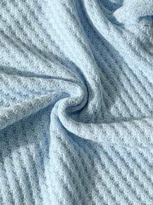 SHEIN 2 buc/Set Bebeluşă Fetiţă Nou Casual Resort Chic Elegant Albastru & Alb Tricot cu mâneci bufante, Capelet cu dungi detasabile 2 bucăţi ţinută - Albastru - Vizualizare 5