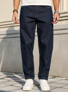 Manfinity Homme Men's Simple Pocket Commuter Jeans, Casual Everyday Wear - Dark Wash - View 4