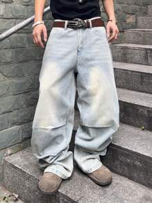 Manfinity EMRG 男士宽松休闲牛仔裤，带口袋，日常穿着 - 藍色 - 查看 4