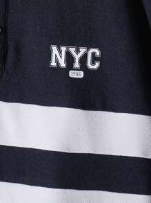 SHEIN Áo thun polo in chữ và sọc màu rộng rãi cho bé trai tuổi mới lớn, phù hợp cho mùa thu, xuân, hè - Ngoài trời, trường học, dạo phố, tiệc tùng, giải trí - Nhiều màu - Xem 3