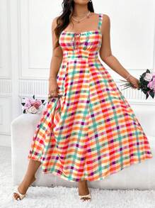 Elenzga 大码女式休闲随机印花收腰细肩带连衣裙，适合夏季、返校、毕业典礼、节日、情人节、音乐节、母亲节、万圣节、感恩节、复活节、国庆节、圣诞节、联欢晚会、约会、派对、郊游 - 彩色 - 查看 7