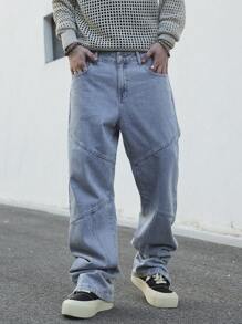 Manfinity Hypemode Men's Straight Leg Loose Casual Pockets Baggy Jeans, Versatile