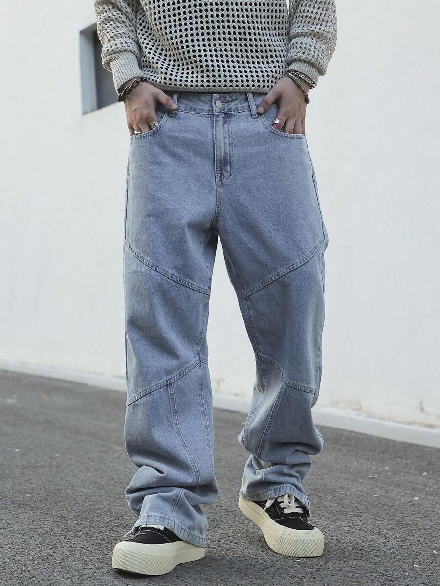 Manfinity Hypemode Men's Straight Leg Loose Casual Pockets Baggy Jeans, Versatile