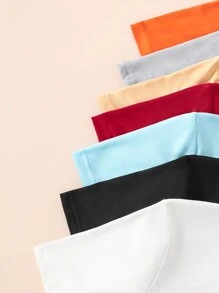 SHEIN 7pcs/Set Tween Boy Casual Crewneck Knit T-Shirts, Multi-Color, School, Campus, College - Mint Blue - View 5