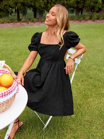 KARISMINA Vestido De Mujer Con Cuello Cuadrado Y Manga Abullonada