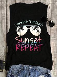 INAWLY 夏季休閒太陽眼鏡與字母印花圓領背心