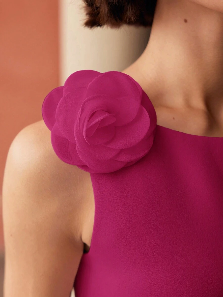 MOTF PREMIUM FLOWER APPLIQUES ZIPPER DRESS - Hot Pink - View 2