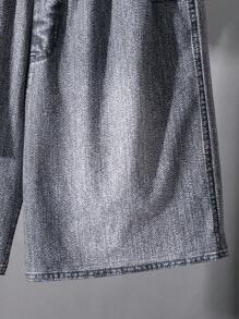 SHEIN 2pcs/Set Teen Boys Casual Striped Pocket Round Neck Short Sleeve T-Shirt And Elastic Waist Denim Effect Long Pants Set, Suitable For Autumn, Spring And Summer, Suitable For Outdoor Play, School, Street Style, Party And Leisure