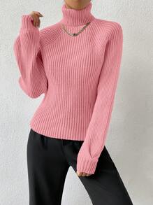 Calvaya Women Casual Minimalist Turtleneck Raglan Sleeve Sweater, Autumn/Winter