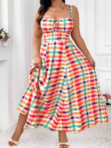 Elenzga 大码女式休闲随机印花收腰细肩带连衣裙，适合夏季、返校、毕业典礼、节日、情人节、音乐节、母亲节、万圣节、感恩节、复活节、国庆节、圣诞节、联欢晚会、约会、派对、郊游 - 彩色 - 查看 4