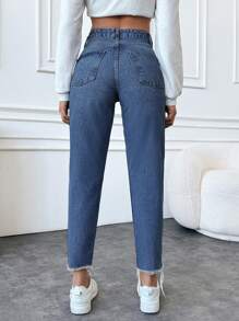 SHEIN Cottnline 100%Cotton Ladies' Distressed Frayed Hem Denim Jeans - Light Wash - View 2