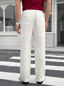 Manfinity VCAY 男士梭织长款中腰直筒休闲裤，适合日常穿着 - 白色 - 查看 3