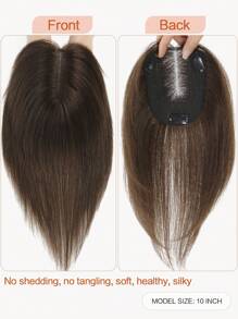 女式直發頭飾真人發，10 英寸女式髮飾無劉海頂接發發片適合稀疏頭髮假髮