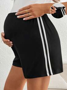 SHEIN Adjustable Waist Straight Leg Maternity Shorts - Black - View 4