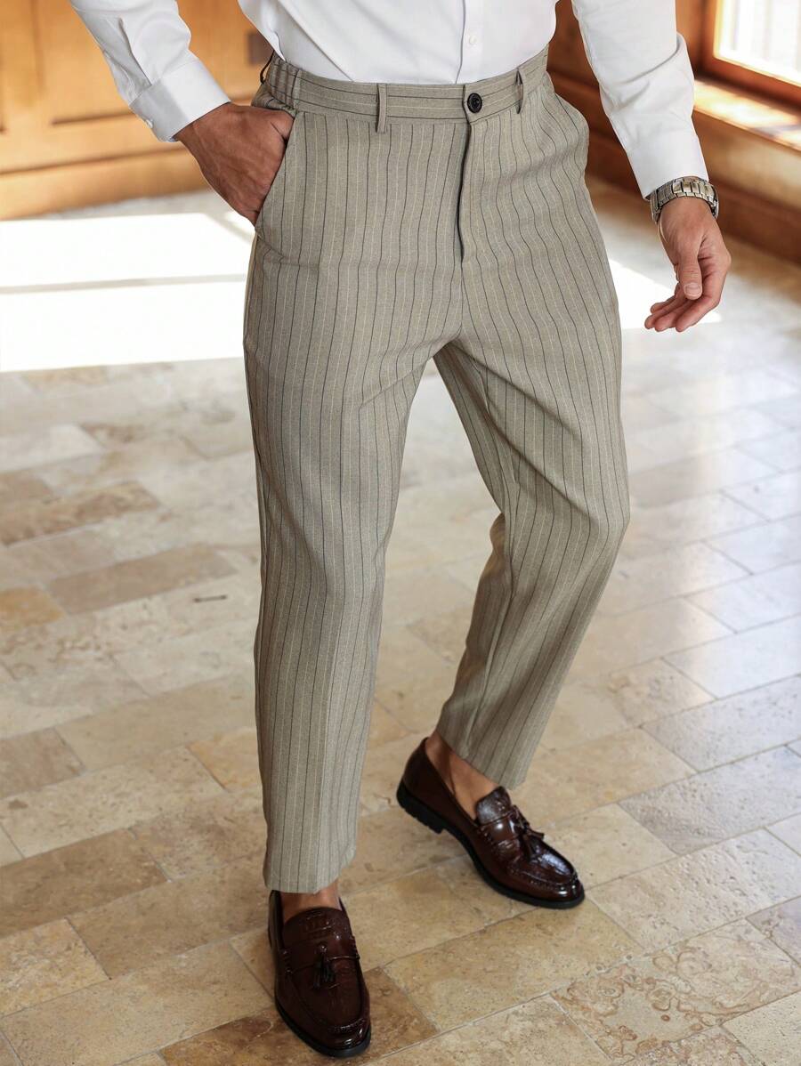 Calvornis Pantalón de traje informal para hombre, minimalista y con estilo para uso diario - Marrón - Ver 1