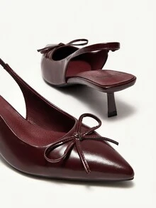 CUCCOO CHICEST 尖头细高跟鞋领结勃艮第酒红色女式高跟鞋，优雅复古风格，适合正式场合 - 酒紅色 - 查看 10