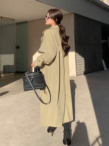 DAZY Abrigo de gabardina holgado con doble botonadura para mujer