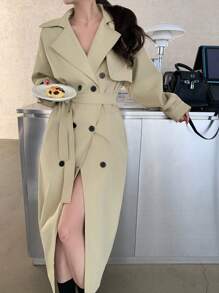 DAZY Abrigo de gabardina holgado con doble botonadura para mujer