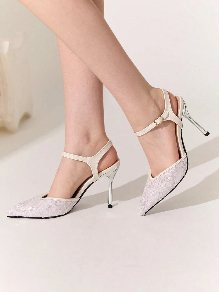 CUCCOO CHICEST Women's Pointed Toe Glitter High Heel Pumps, Elegant Spring Casual Work Wear High Aesthetic Vintage Outfit Spring Shoes Spring Break Easter Prom Heels