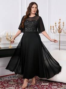 Gownix Váy chữ A bằng vải tuyn đen vát kim tuyến lấp lánh cỡ lớn cho nữ, Váy đen cho nữ, Trang phục đi chơi, Váy cho nữ, Váy thanh lịch, Váy thanh lịch, Váy cưới thanh lịch, Váy xuân hè cho nữ, Trang phục nghỉ dưỡng cho nữ - màu đen - Xem 6