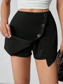 SHEIN Tall Women's Circle Metallic Slit Culottes - Black - View 7