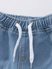 Denimly Baby Girl Casual Daily Urban Street Full Elastic Waistband Drawstring Functional Pencil Pocket Denim Pants - Medium Wash - View 6