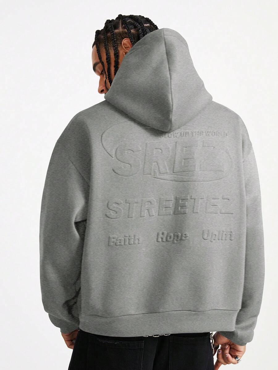Manfinity RebelGame Felpa con cappuccio casual e ampia a maniche lunghe con stampa di lettere, per uomo