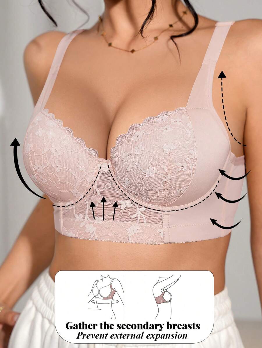 NudeFit 1 件女士蕾丝内衣，柔软舒适宽肩带，聚拢可调节文胸，带钢圈内衣