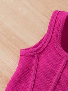 SHEIN 2pcs Young Girls Solid Color Collared Fitted Casual Knit Cute Tan Top Set - Black - View 3