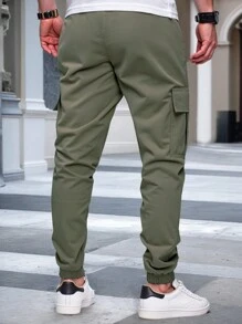 Manfinity Homme Pantaloni cargo casual da uomo a vita regolabile, slim fit, con tasche multiple, colore unito, autunno